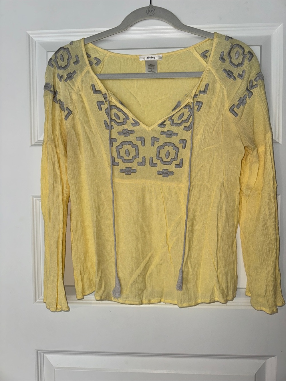 Esley Yellow Tunic Top with Gray Embroidery
